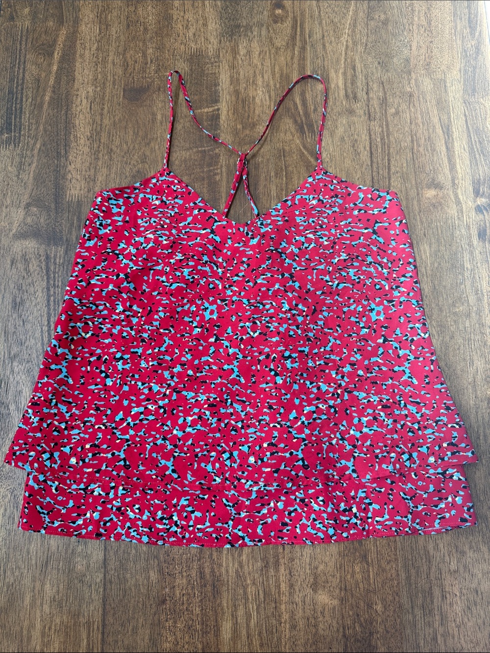 Allison Joy Red Printed Strappy Camisole with Blue Accents